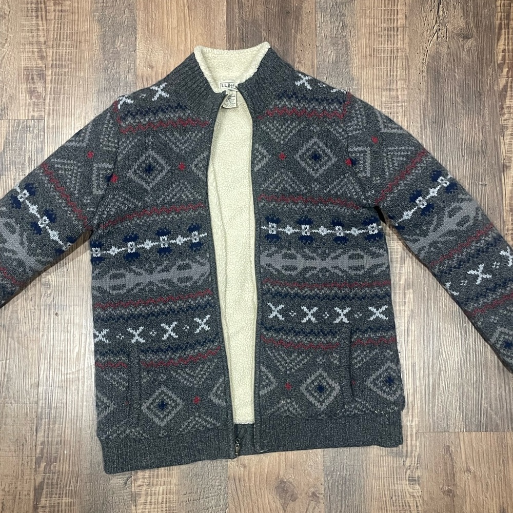 Mens LL Bean Lamb Wool Full Zip Sweater